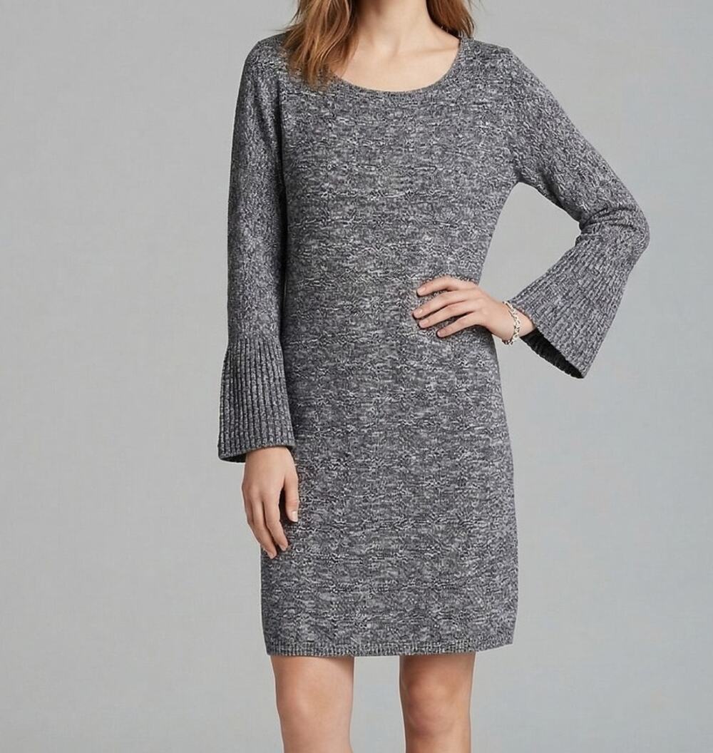 Max Studio Womens Small Long Bell Sleeve Acrylic Blend Dress Heathered Gray